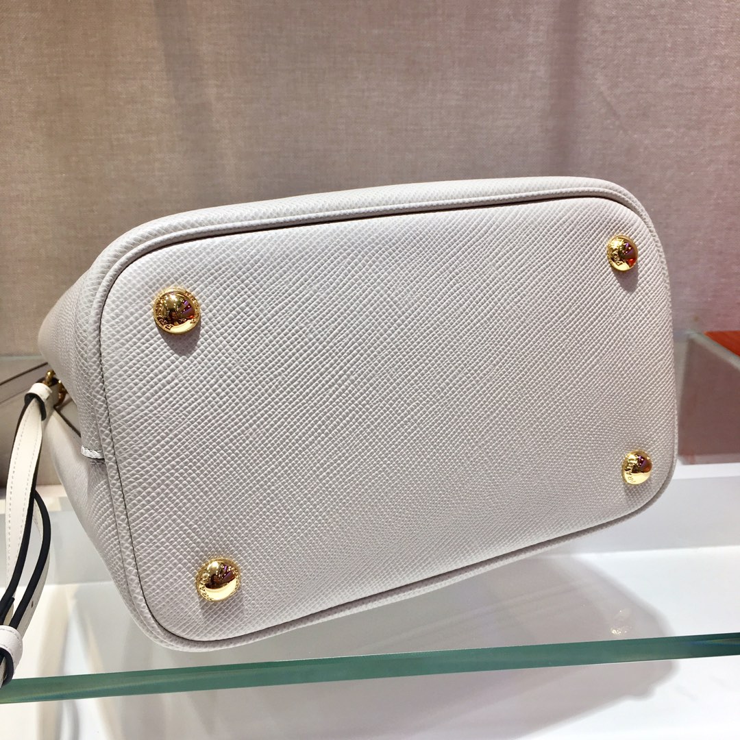 Prada Medium Panier Saffiano Leather Bag White/Black 1BA212